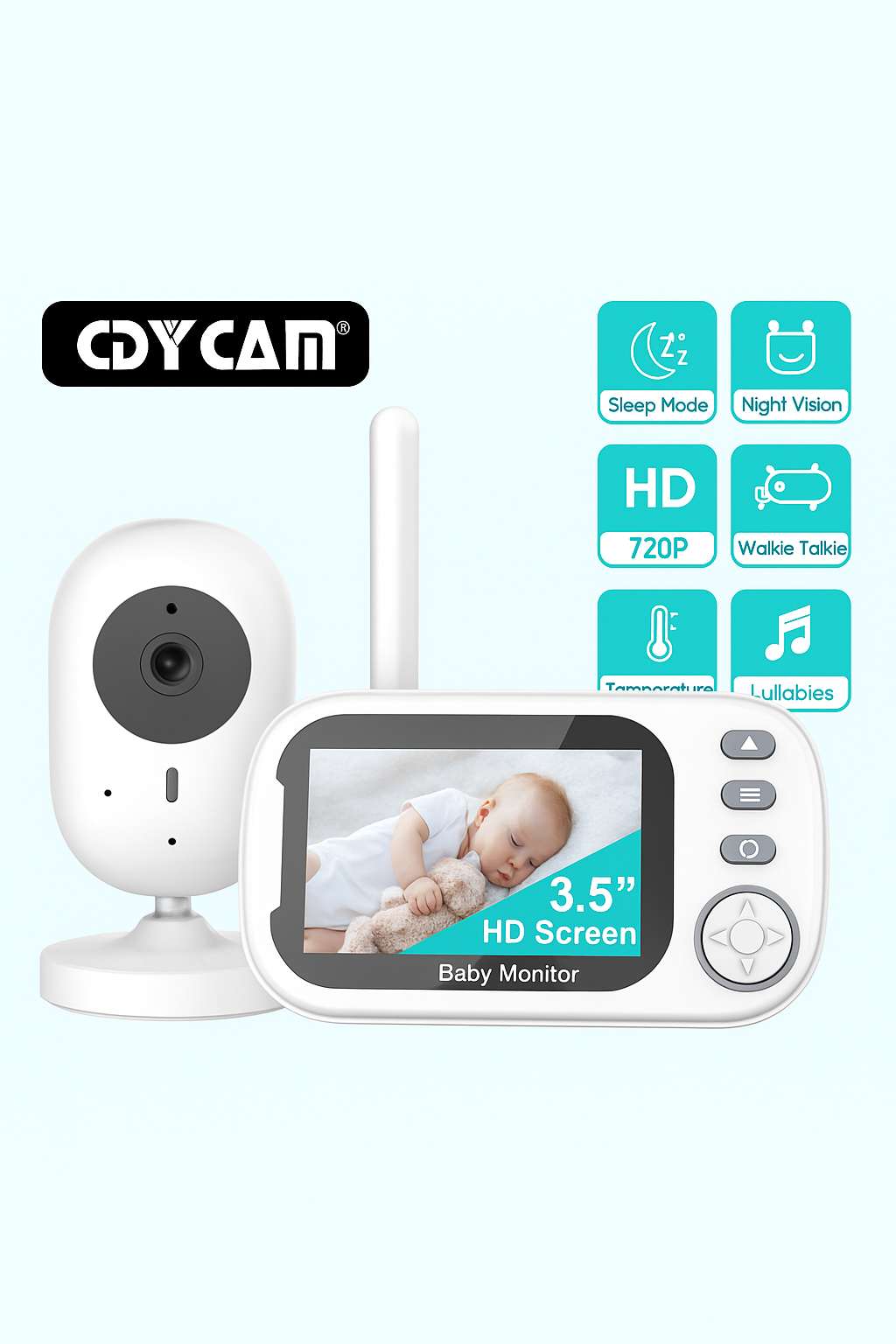 Babyphone écran 3,5" - Surveillance vidéo et audio - Vision nocturne & température