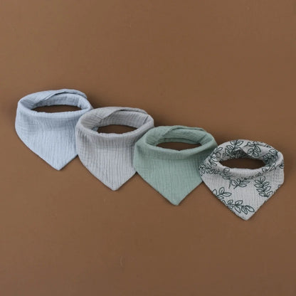 Lot de 4 bavoirs bébé en mousseline de coton - Bouton pression & couleurs douces