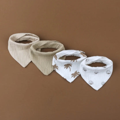 Lot de 4 bavoirs bébé en mousseline de coton - Bouton pression & couleurs douces