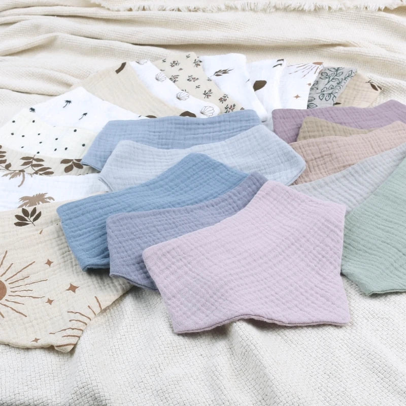 Lot de 4 bavoirs bébé en mousseline de coton - Bouton pression & couleurs douces