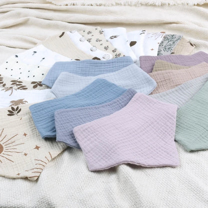 Lot de 4 bavoirs bébé en mousseline de coton - Bouton pression & couleurs douces