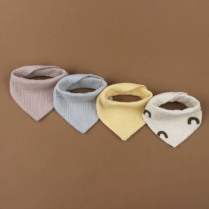 Lot de 4 bavoirs bébé en mousseline de coton - Bouton pression & couleurs douces