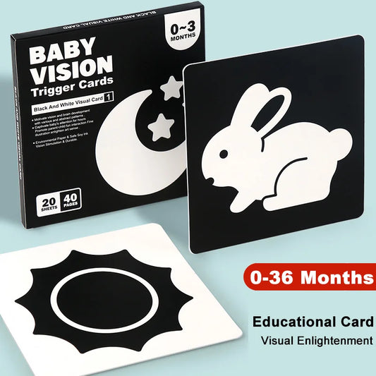 Cartes de stimulation visuelle – Noir et blanc Montessori (0-36 mois)