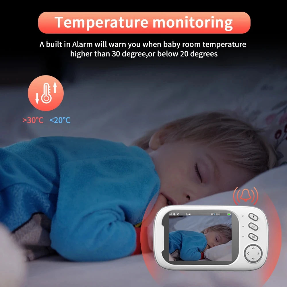 Babyphone écran 3,5" - Surveillance vidéo et audio - Vision nocturne & température