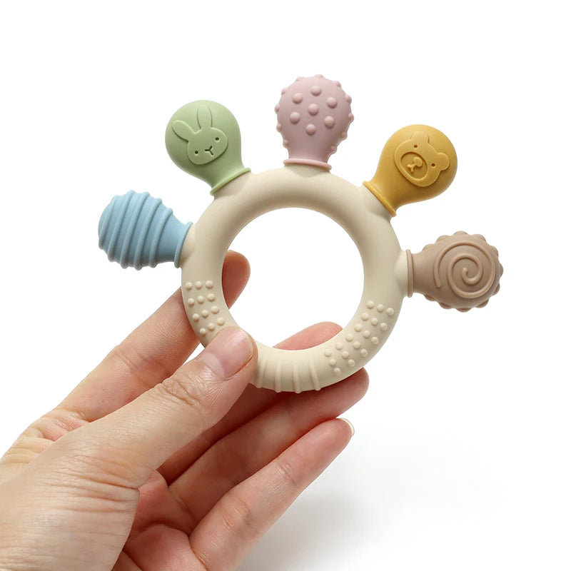 Anneau de dentition sensoriel en silicone – Multicolore et tout doux