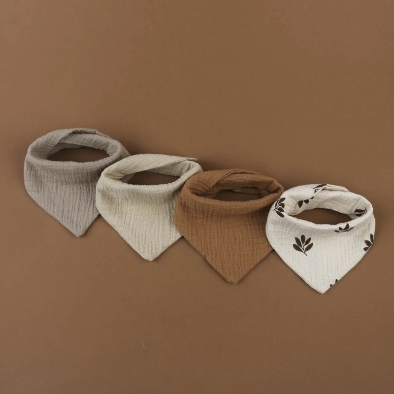 Lot de 4 bavoirs bébé en mousseline de coton - Bouton pression & couleurs douces