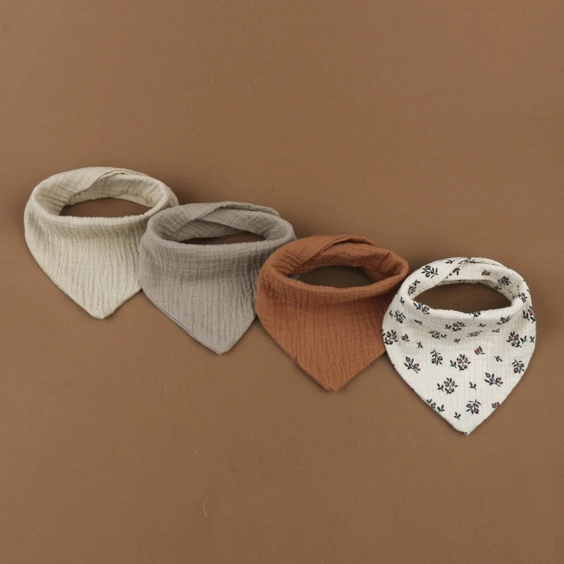 Lot de 4 bavoirs bébé en mousseline de coton - Bouton pression & couleurs douces