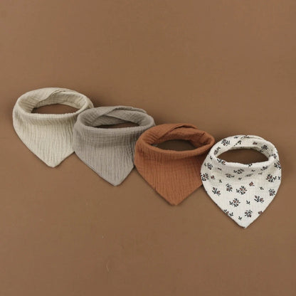 Lot de 4 bavoirs bébé en mousseline de coton - Bouton pression & couleurs douces