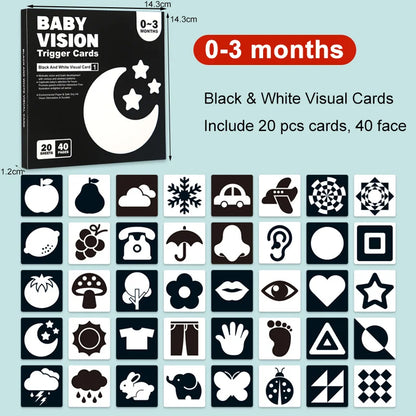 Cartes de stimulation visuelle – Noir et blanc Montessori (0-36 mois)
