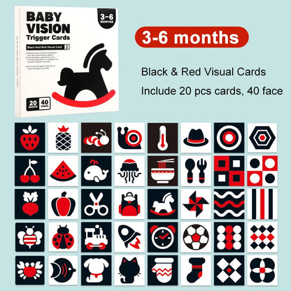 Cartes de stimulation visuelle – Noir et blanc Montessori (0-36 mois)