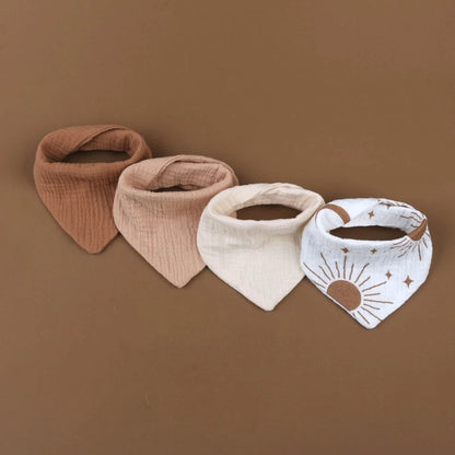 Lot de 4 bavoirs bébé en mousseline de coton - Bouton pression & couleurs douces