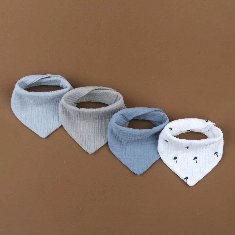 Lot de 4 bavoirs bébé en mousseline de coton - Bouton pression & couleurs douces