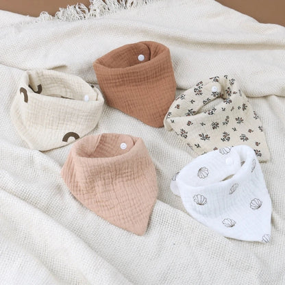 Lot de 4 bavoirs bébé en mousseline de coton - Bouton pression & couleurs douces