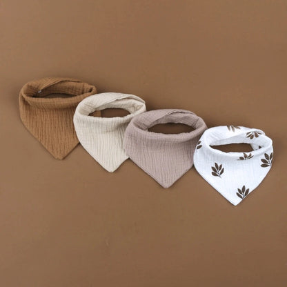Lot de 4 bavoirs bébé en mousseline de coton - Bouton pression & couleurs douces