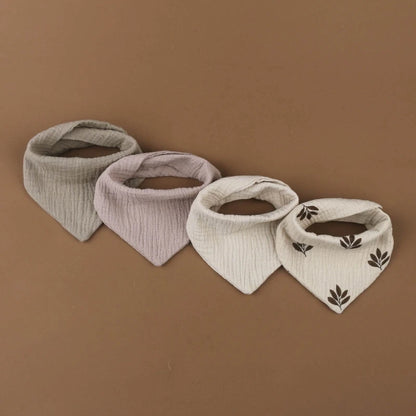 Lot de 4 bavoirs bébé en mousseline de coton - Bouton pression & couleurs douces