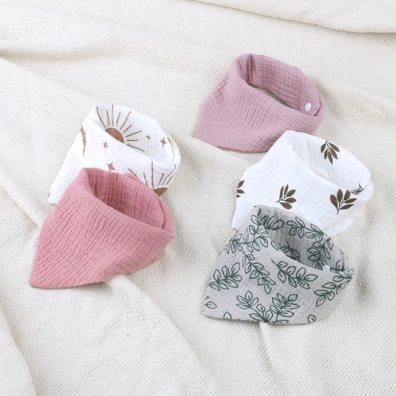 Lot de 4 bavoirs bébé en mousseline de coton - Bouton pression & couleurs douces