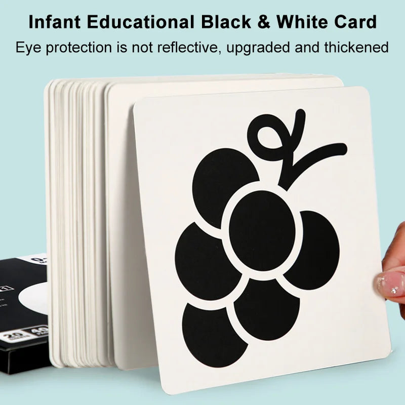 Cartes de stimulation visuelle – Noir et blanc Montessori (0-36 mois)