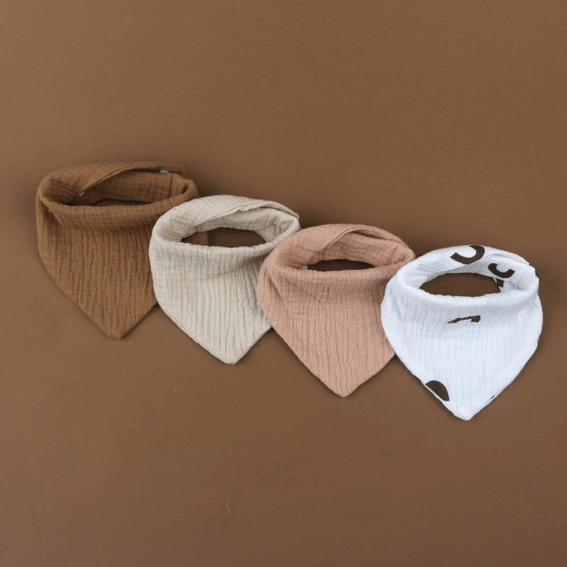 Lot de 4 bavoirs bébé en mousseline de coton - Bouton pression & couleurs douces
