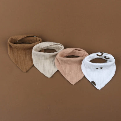Lot de 4 bavoirs bébé en mousseline de coton - Bouton pression & couleurs douces