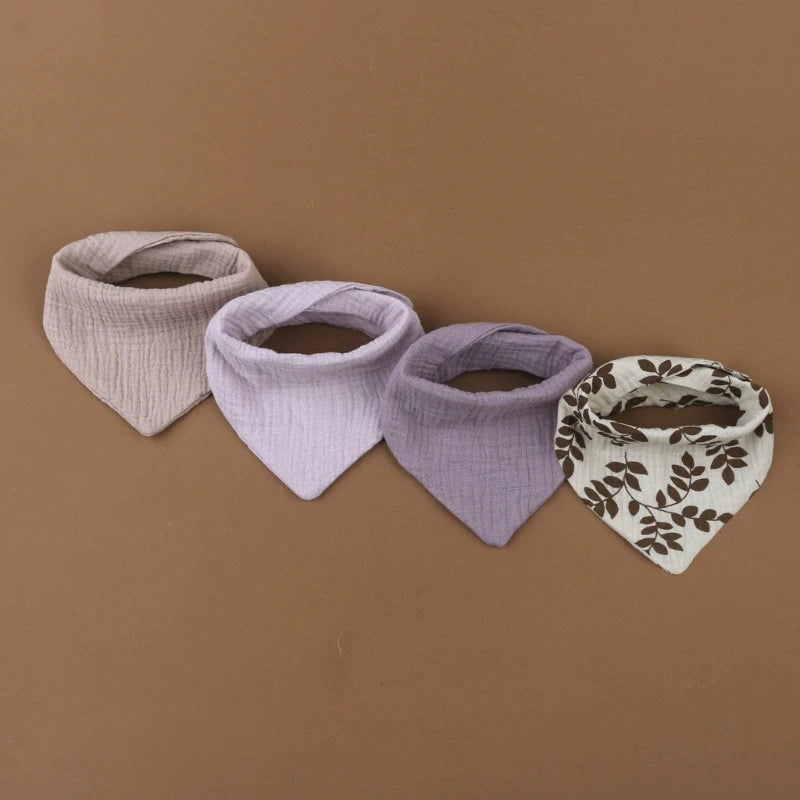 Lot de 4 bavoirs bébé en mousseline de coton - Bouton pression & couleurs douces
