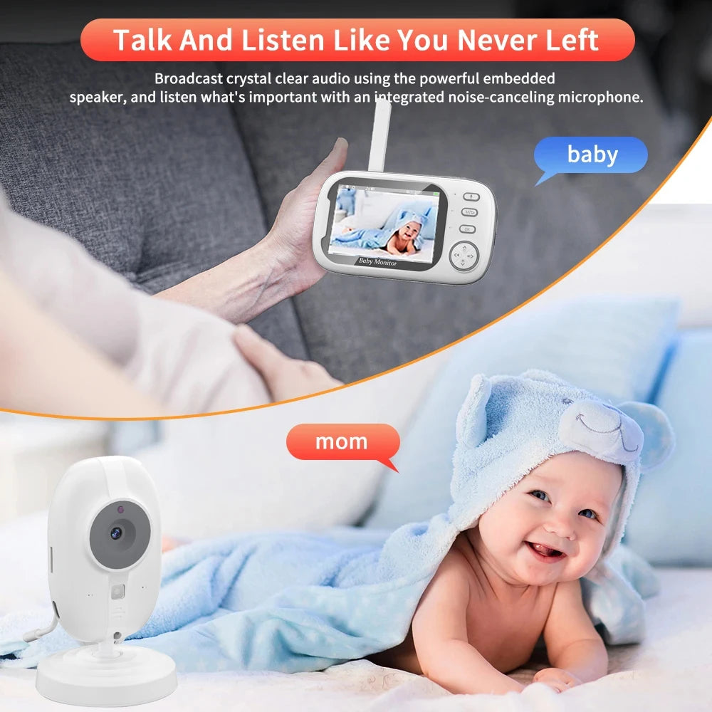 Babyphone écran 3,5" - Surveillance vidéo et audio - Vision nocturne & température