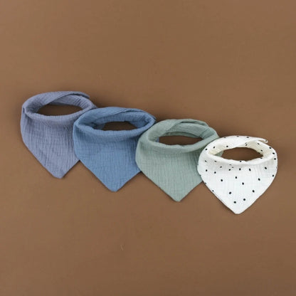 Lot de 4 bavoirs bébé en mousseline de coton - Bouton pression & couleurs douces