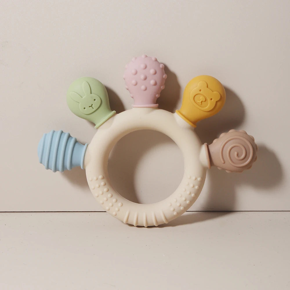 Anneau de dentition sensoriel en silicone – Multicolore et tout doux