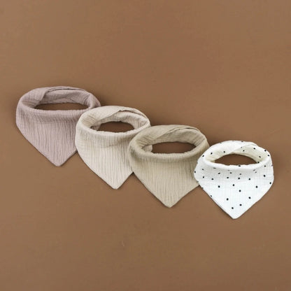 Lot de 4 bavoirs bébé en mousseline de coton - Bouton pression & couleurs douces