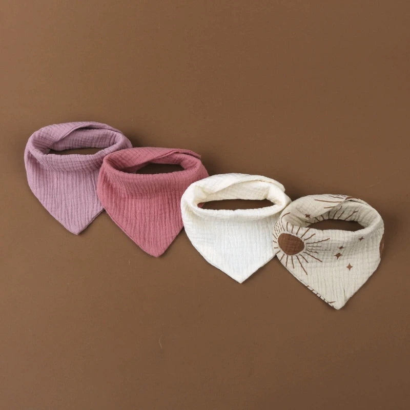 Lot de 4 bavoirs bébé en mousseline de coton - Bouton pression & couleurs douces