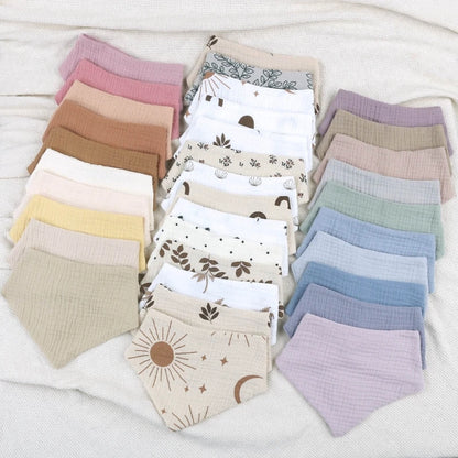 Lot de 4 bavoirs bébé en mousseline de coton - Bouton pression & couleurs douces