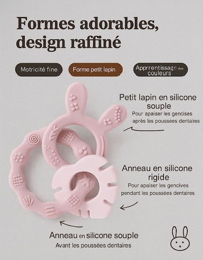 Anneau de dentition bébé – Silicone doux & oreilles de lapin pour soulager les gencives